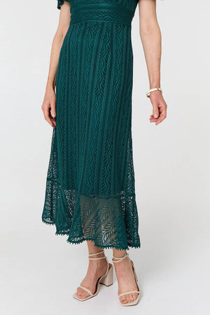 Green | Lace Layered Short Sleeve Midi Dress

