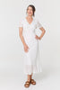 White | Lace Layered Short Sleeve Midi Dress
