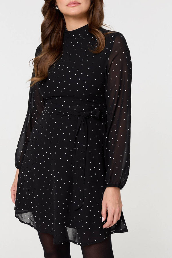 Black | Polka Dot Sheer Layer Mini Skater Dress