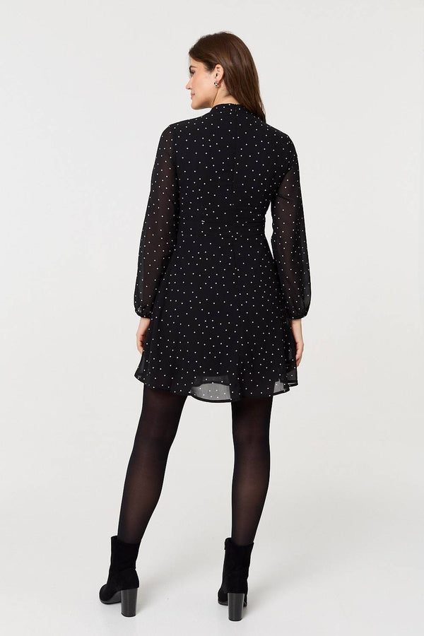 Black | Polka Dot Sheer Layer Mini Skater Dress