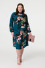 Teal | Floral High Neck Midi Dress : Model is 5'8