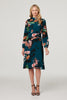 Teal | Floral High Neck Midi Dress : Model is 5'10