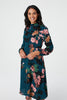 Teal | Floral High Neck Midi Dress