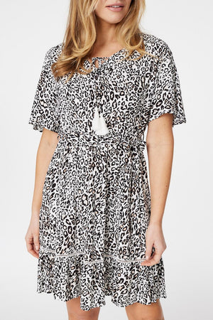 White | Leopard Print Skater Dress