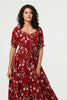 Red | Floral Bardot Shirred Empire Maxi Dress
