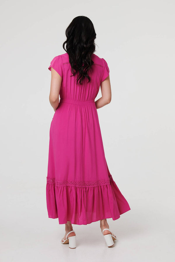 Fuchsia | Button Front Maxi Dress with Pockets