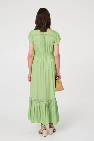 Khaki | Button Front Maxi Dress with Pockets