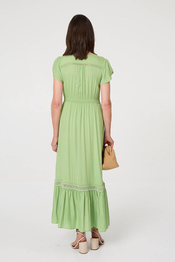 Khaki | Button Front Maxi Dress with Pockets