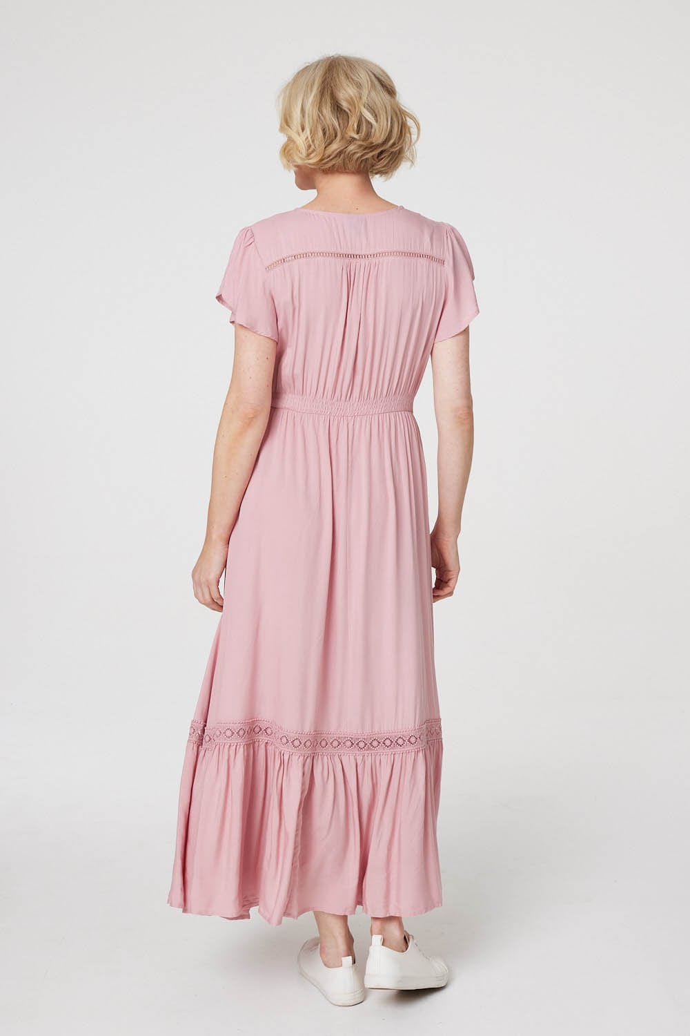 Pink | Button Front Maxi Dress with Pockets