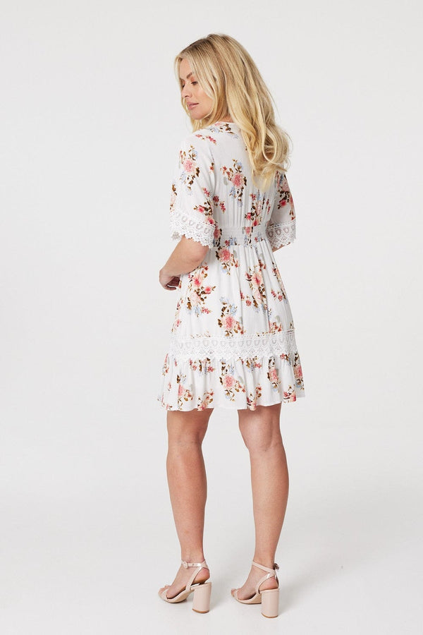 White | Floral Lace Detail Skater Dress