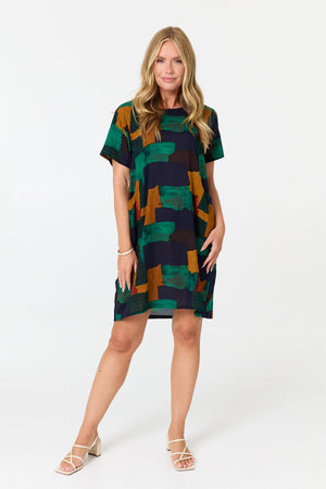 Green | Abstract Print Relaxed Shift Dress