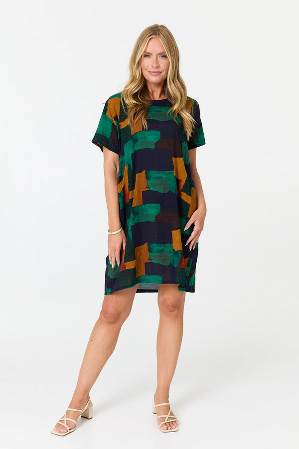 Green | Abstract Print Relaxed Shift Dress