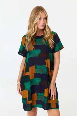 Green | Abstract Print Relaxed Shift Dress