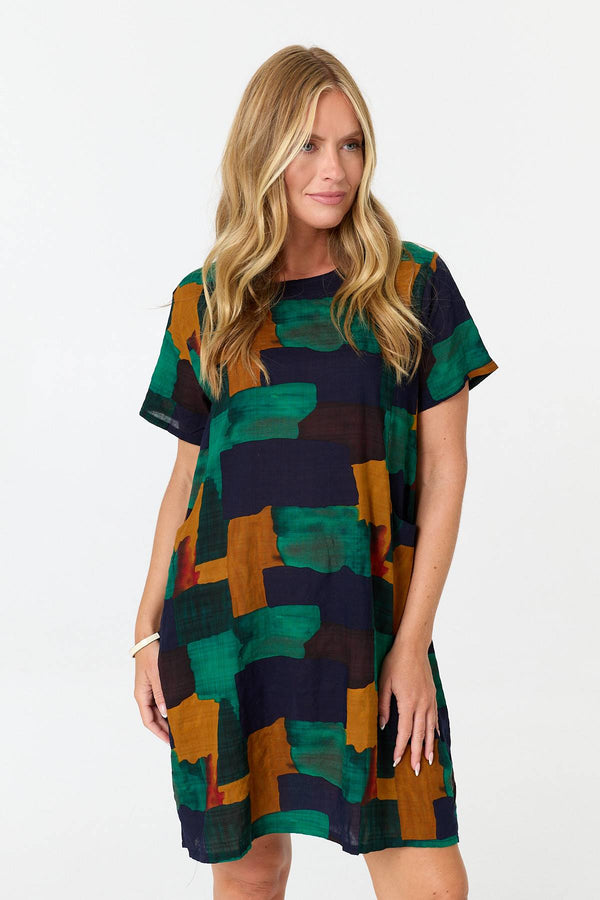Green | Abstract Print Relaxed Shift Dress