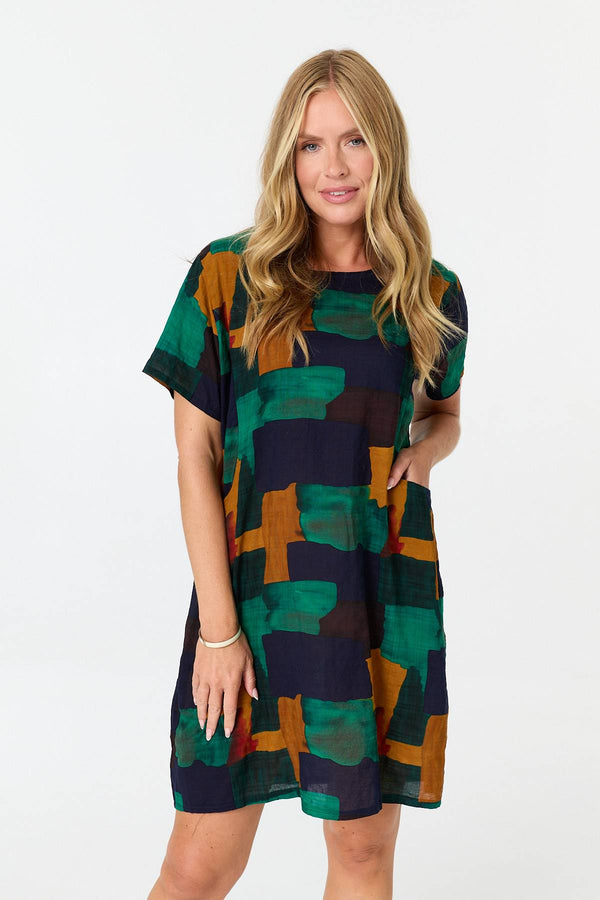 Green | Abstract Print Relaxed Shift Dress