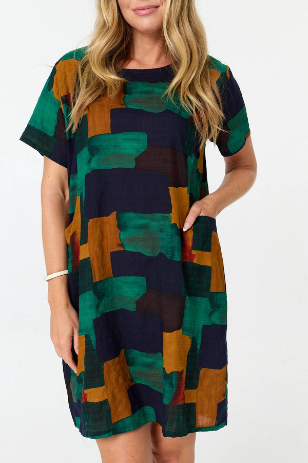Green | Abstract Print Relaxed Shift Dress
