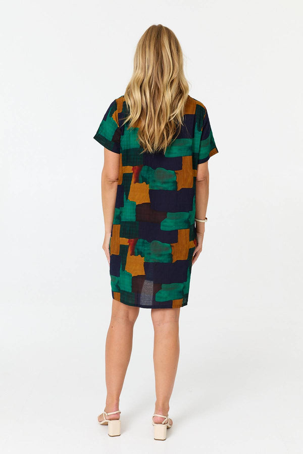 Green | Abstract Print Relaxed Shift Dress
