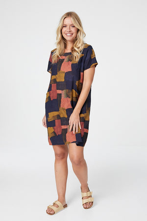 Navy | Abstract Print Relaxed Shift Dress