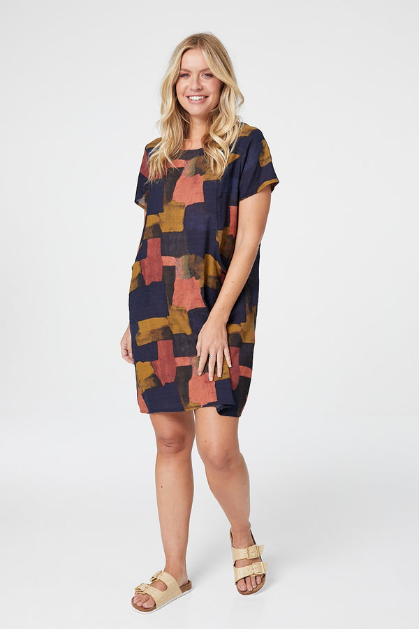 Navy | Abstract Print Relaxed Shift Dress