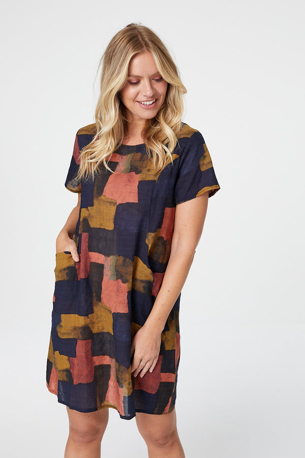 Navy | Abstract Print Relaxed Shift Dress