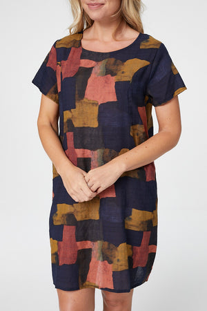 Navy | Abstract Print Relaxed Shift Dress