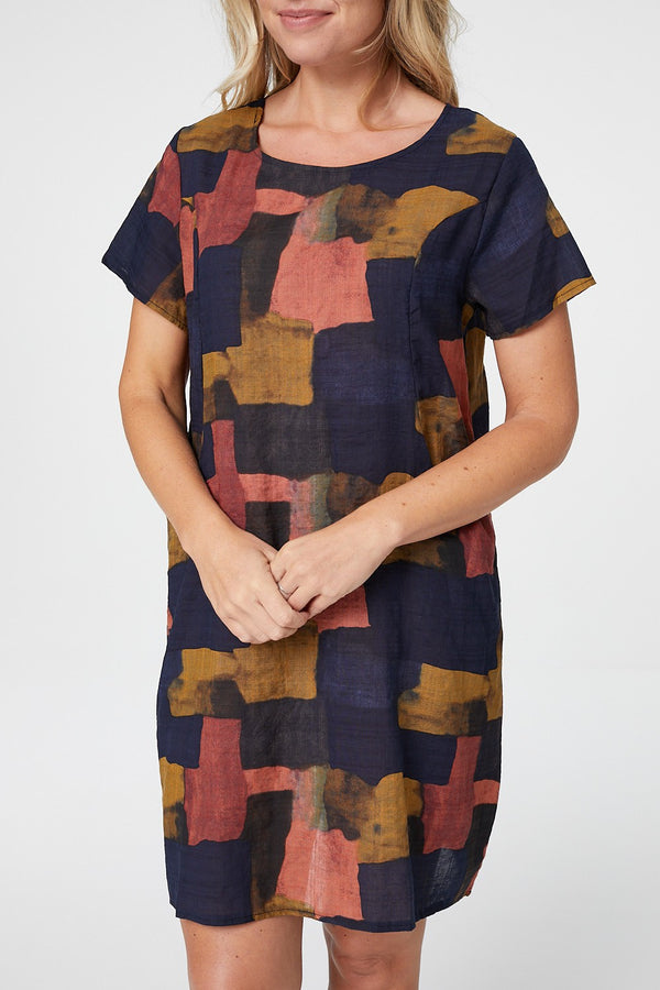 Navy | Abstract Print Relaxed Shift Dress