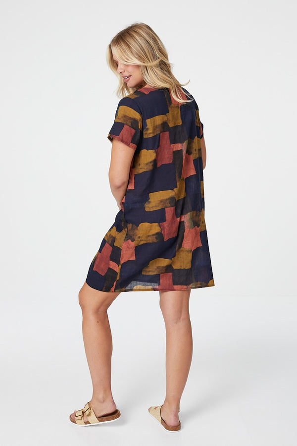 Navy | Abstract Print Relaxed Shift Dress