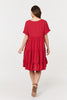 Red | Short Sleeve Frilled Short Smock Dress
