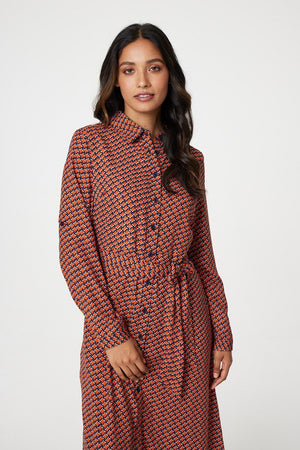 Orange | Printed Tie Waist Shirt Dress