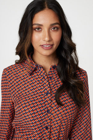 Orange | Printed Tie Waist Shirt Dress