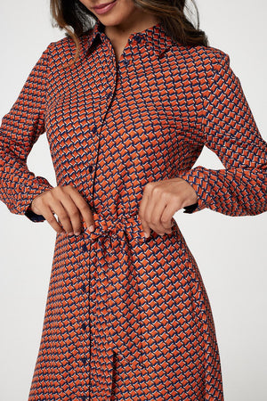 Orange | Printed Tie Waist Shirt Dress