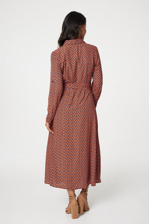Orange | Printed Tie Waist Shirt Dress
