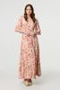 Pink | Floral 3/4 Flare Sleeve Smock Maxi Dress