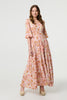 Pink | Floral 3/4 Flare Sleeve Smock Maxi Dress