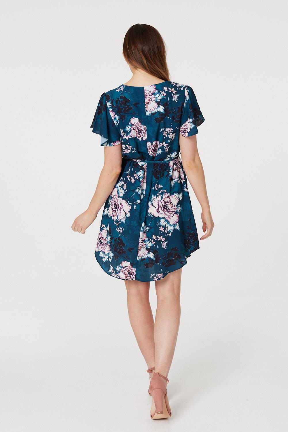 Green | Floral Zip Detail Mini Dress