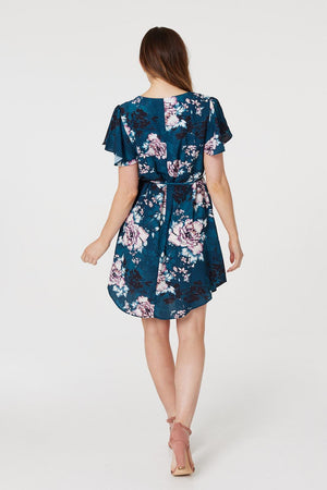 Green | Floral Zip Detail Mini Dress