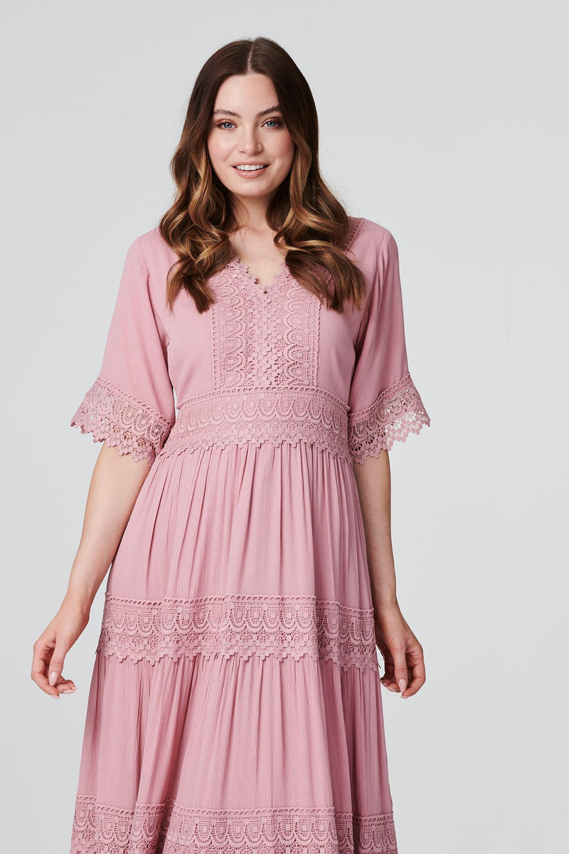 Short Sleeve Crochet Maxi Dress | Izabel London Short Sleeve Crochet Maxi Dress | Izabel London