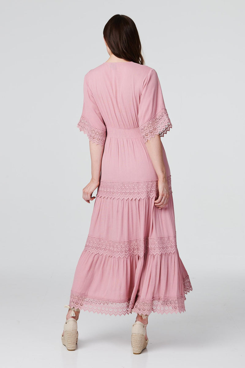 Short Sleeve Crochet Maxi Dress | Izabel London Short Sleeve Crochet Maxi Dress | Izabel London