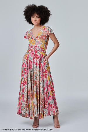 Green | Floral Ruched Maxi Dress