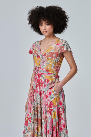 Green | Floral Ruched Maxi Dress