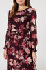 Burgundy | Floral Long Sleeve A-Line Dress