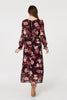 Burgundy | Floral Long Sleeve A-Line Dress