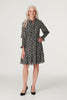 Black | Printed Tie Neck Skater Dress