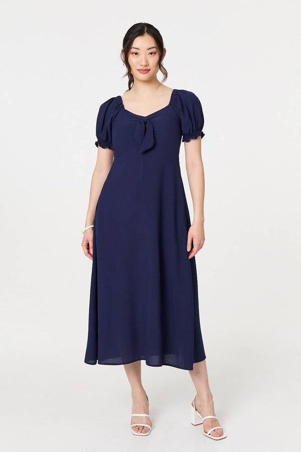 Navy | Tie Front Detail Midi Dress
