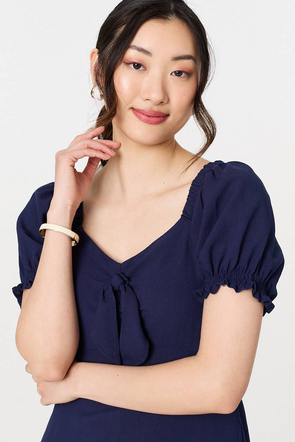 Navy | Tie Front Detail Midi Dress
