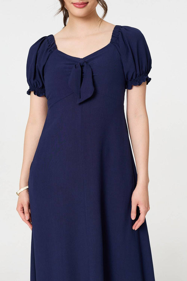 Navy | Tie Front Detail Midi Dress

