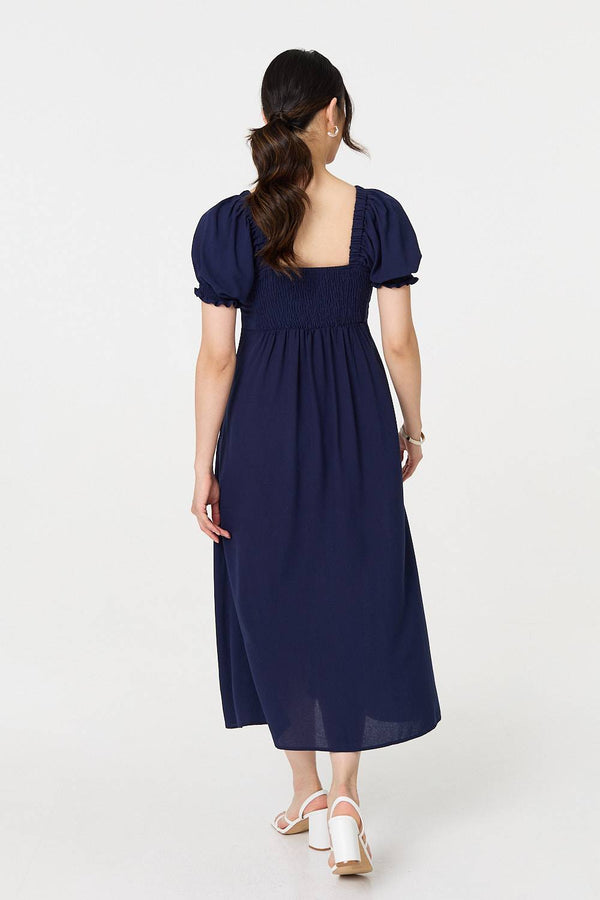 Navy | Tie Front Detail Midi Dress
