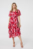 Red | Floral Asymmetric Ruffled Midi Dress 