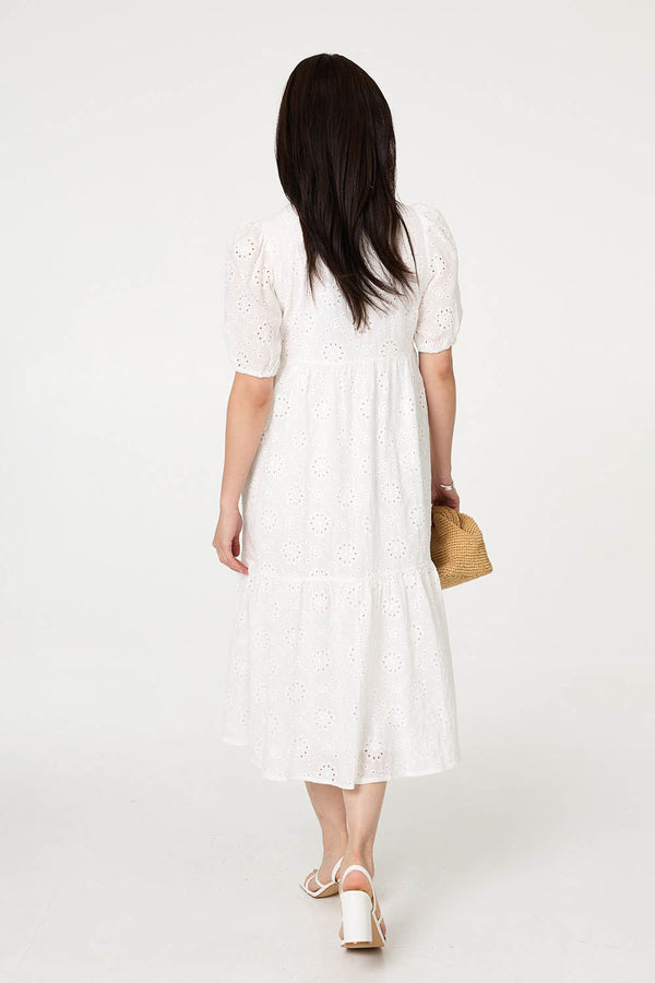 White | Broderie Anglaise Tiered Midi Dress