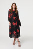 Red | Tropical Print Mesh Layered Midi Dress
